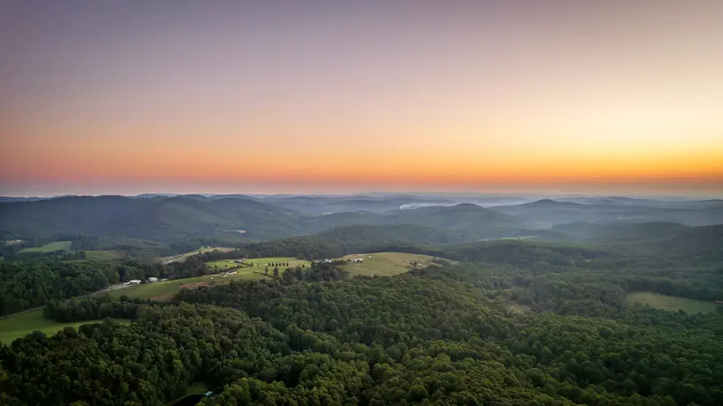 Rolling hills at sunset