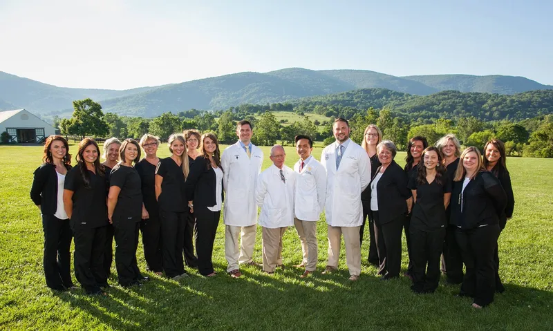 The Crozet Family Dental team in front of the Blue Ridge